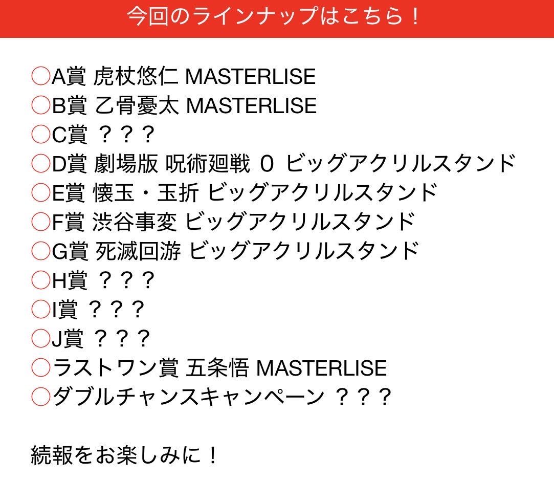 一番くじ 呪術廻戦 5周年FINAL ラインナップ全体イメージ