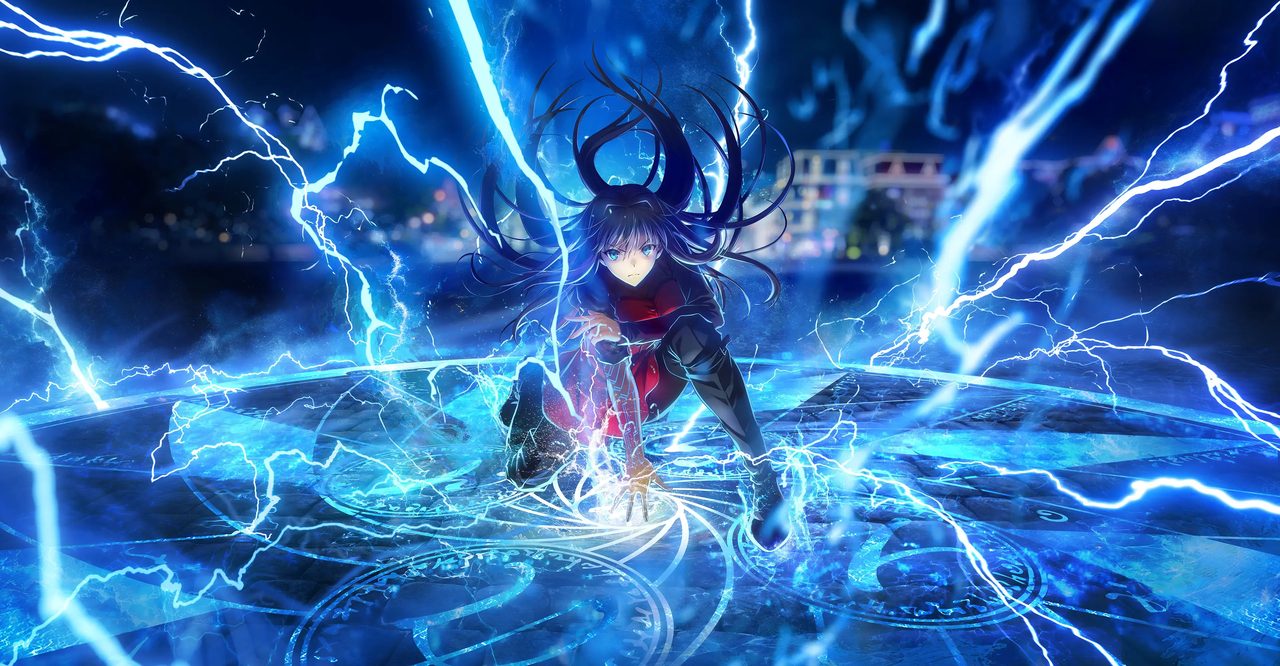 雷光をまとい魔術を発動する蒼崎青子 魔法使いの夜バトルシーン