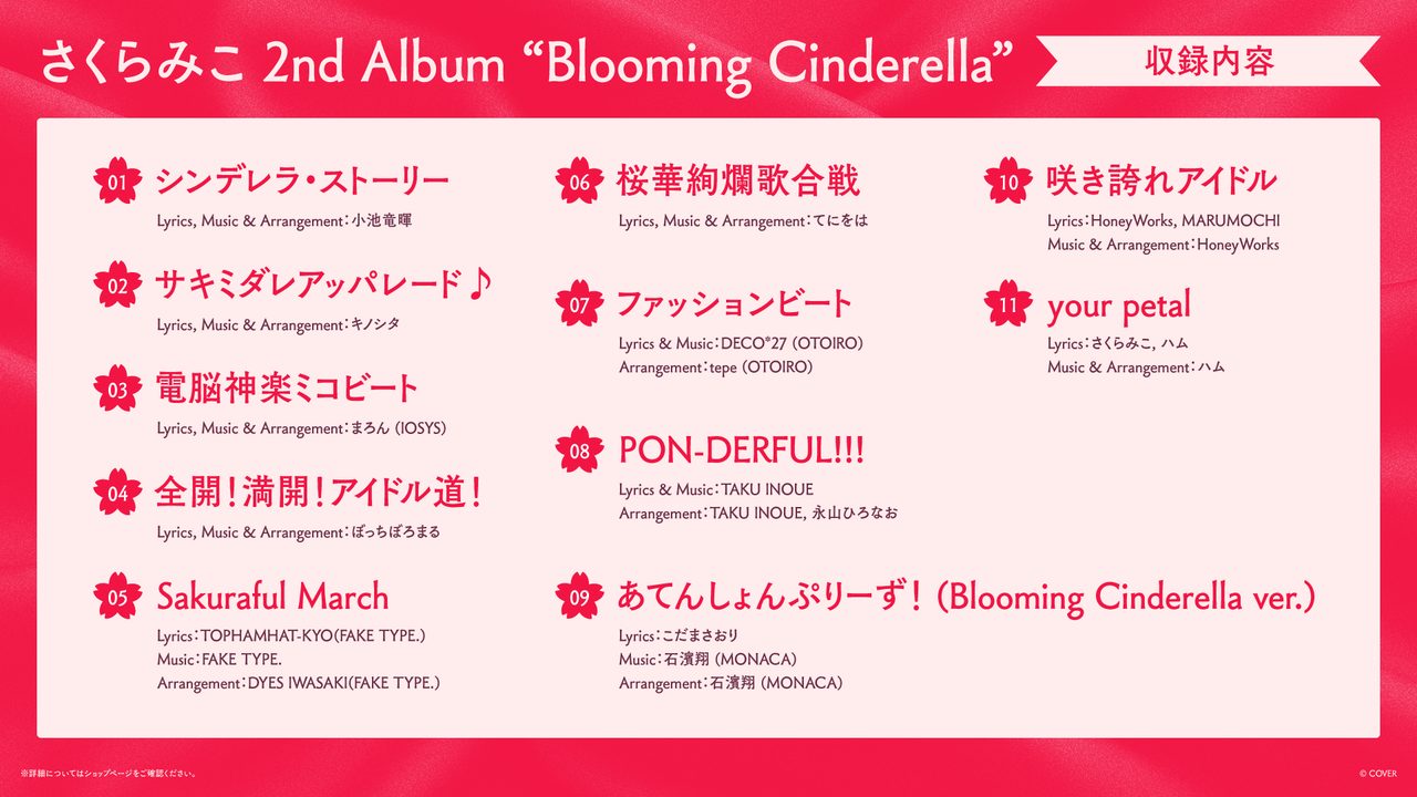 さくらみこ2ndアルバムBlooming Cinderella収録曲全11曲リスト