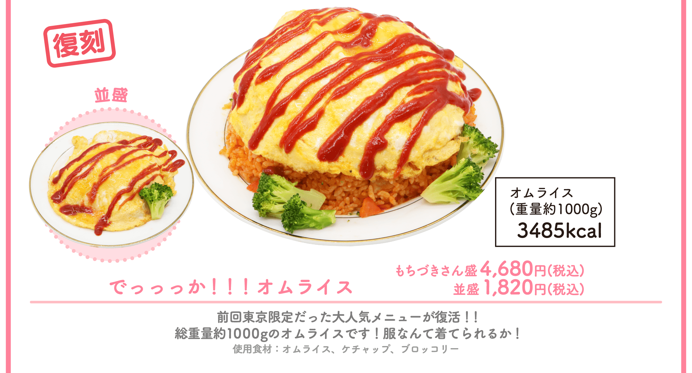 でっっっか！！！オムライス もちづきさん盛と並盛