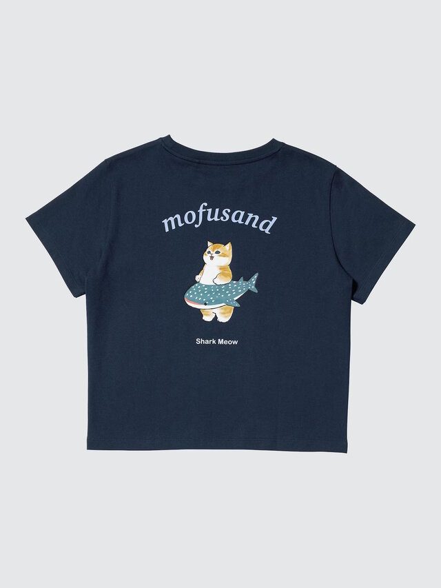 mofusand サメにゃん ジンベエザメに乗った猫のバックプリントTシャツ