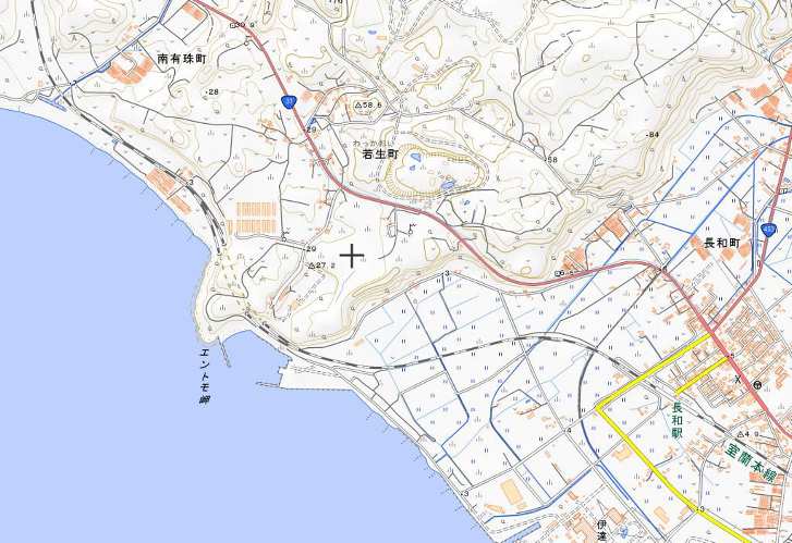 室蘭線 有珠〜長和駅間の発生箇所を示す地図