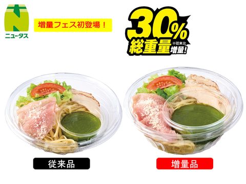 生ハムとグリルチキンの冷製生パスタ 増量比較