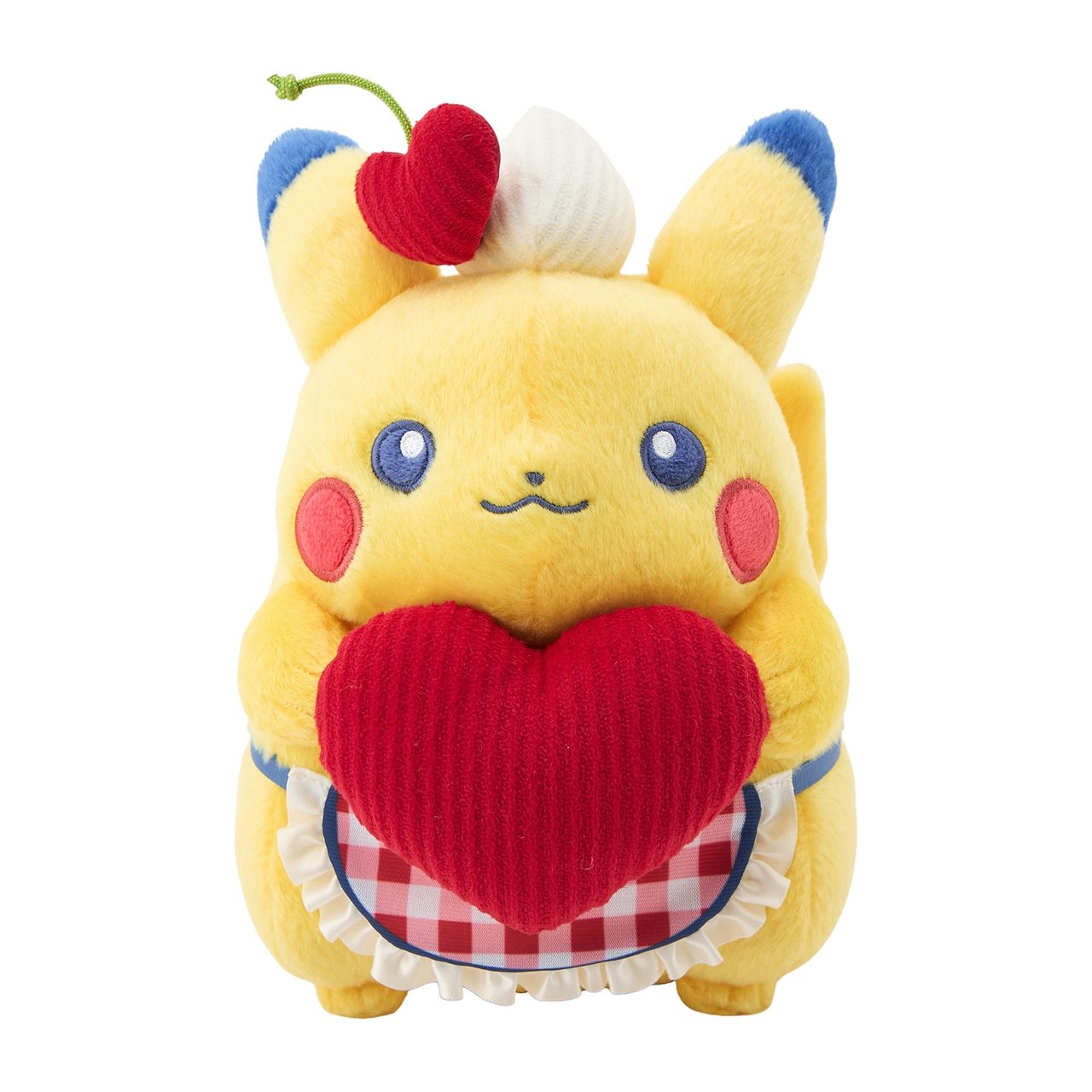 ハート型のクッションを抱えたPIKACHU DINERのピカチュウぬいぐるみ