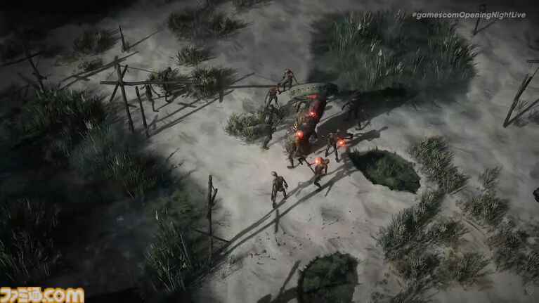 Path of Exile 2の新エリアで敵の集団と戦うキャラクターの戦闘シーン