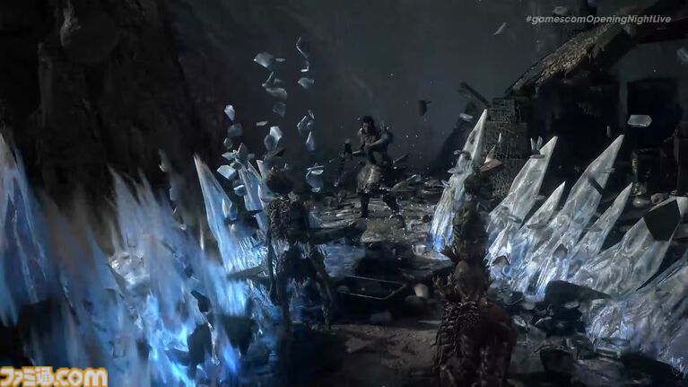 Path of Exile 2で紫色の魔法エフェクトを放つ戦闘シーン