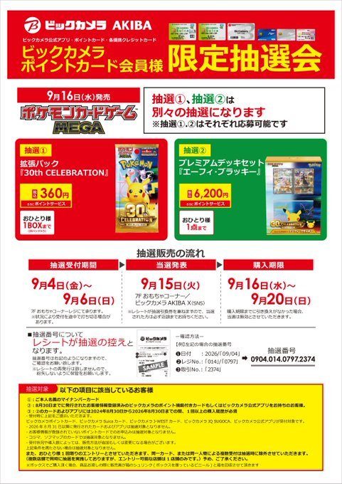 ビックカメラAKIBA ポケモンカードゲーム30th CELEBRATION 限定抽選会告知ポスター