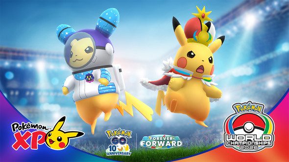 ポケモンGOのXP2026コスチュームピカチュウとWCS2026コスチュームピカチュウが並んだ画像