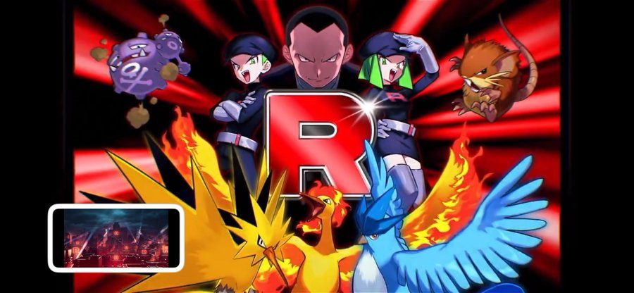 伝説の三鳥とロケット団幹部たちが登場する公式PVのビジュアル
