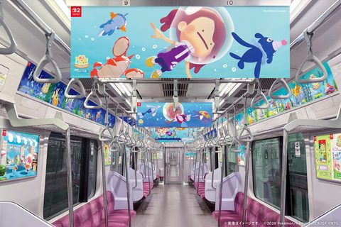 ぽこあポケモンラッピングが施されたみなとみらい線車両の車内広告
