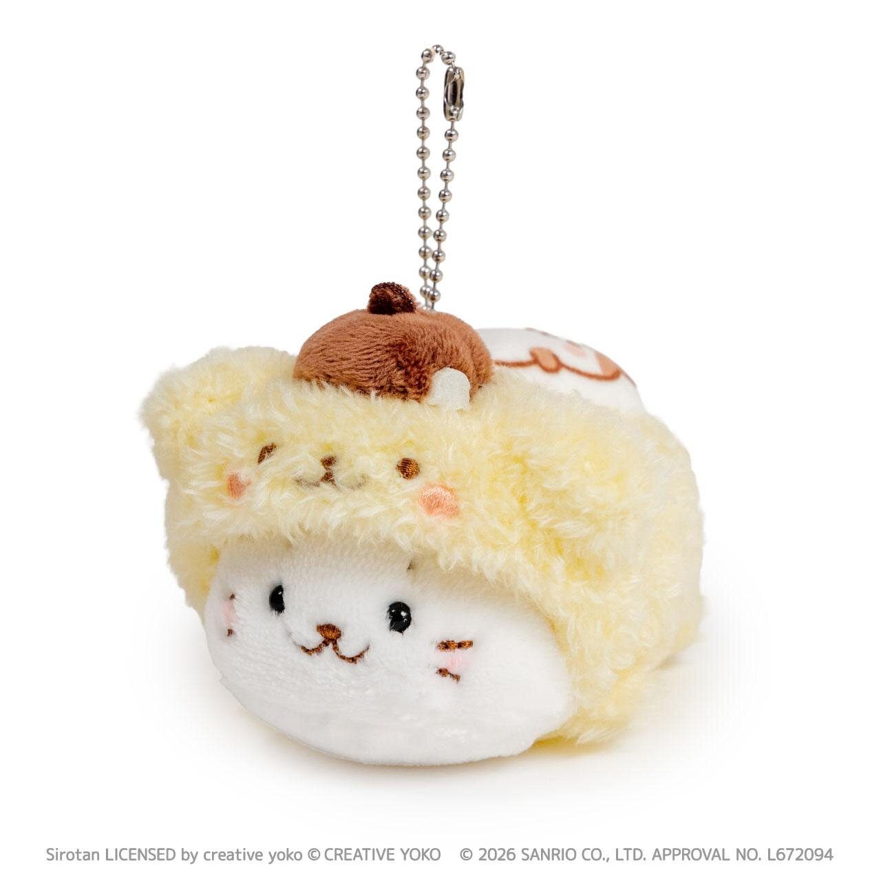 ポムポムプリンの帽子をかぶったしろたんのアップ