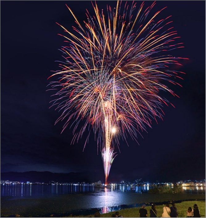 諏訪湖祭湖上花火大会の湖上花火の様子