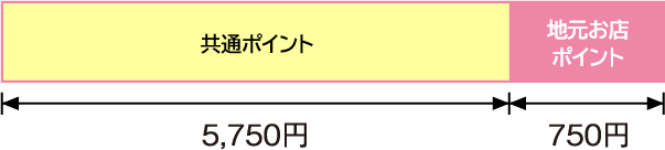 TOYOPay 1セット6500円分の共通ポイント5750円と地元お店ポイント750円の内訳図