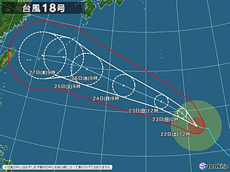 台風18号(ソウデル)8月22日12時発表の進路予想図