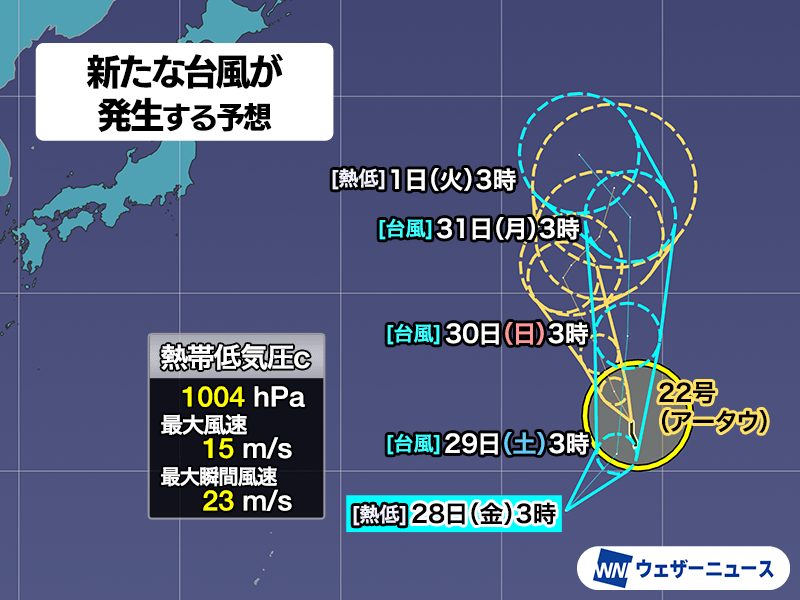 熱帯低気圧cの実況と進路予想 ウェーク島近海 2026年8月28日3時