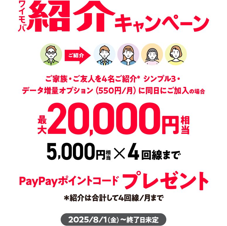 ワイモバ紹介キャンペーン 家族・友人紹介で最大20,000円相当のPayPayポイントコード