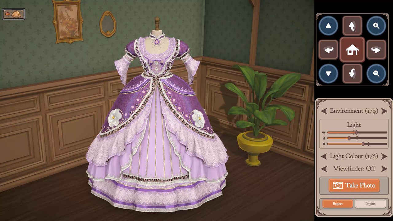 Dressmaker 完成したドレスを撮影モードで確認する画面