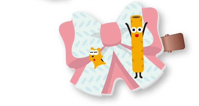 3WAYクリップ トッポのキャラクター ノッポトッポちゃんデザイン、ピンクのリボン