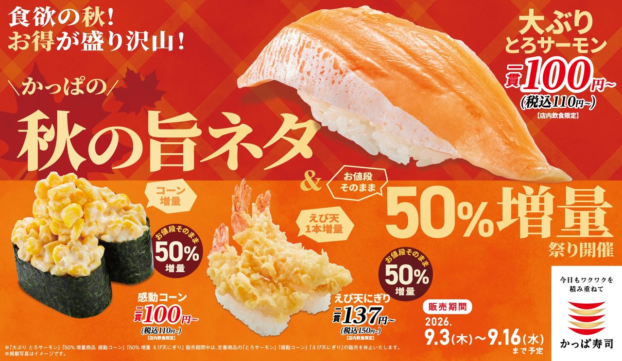 かっぱ寿司50%増量祭りはいつまで？対象メニューと値段