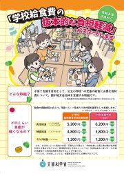 学校給食費の基準額を示す文部科学省リーフレットの表 完全給食5200円 補食給食4800円 ミルク給食1200円