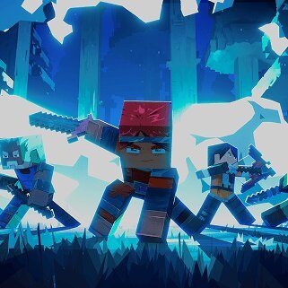 Minecraft Dungeons IIで武器を構える4人のヒーローキャラクター