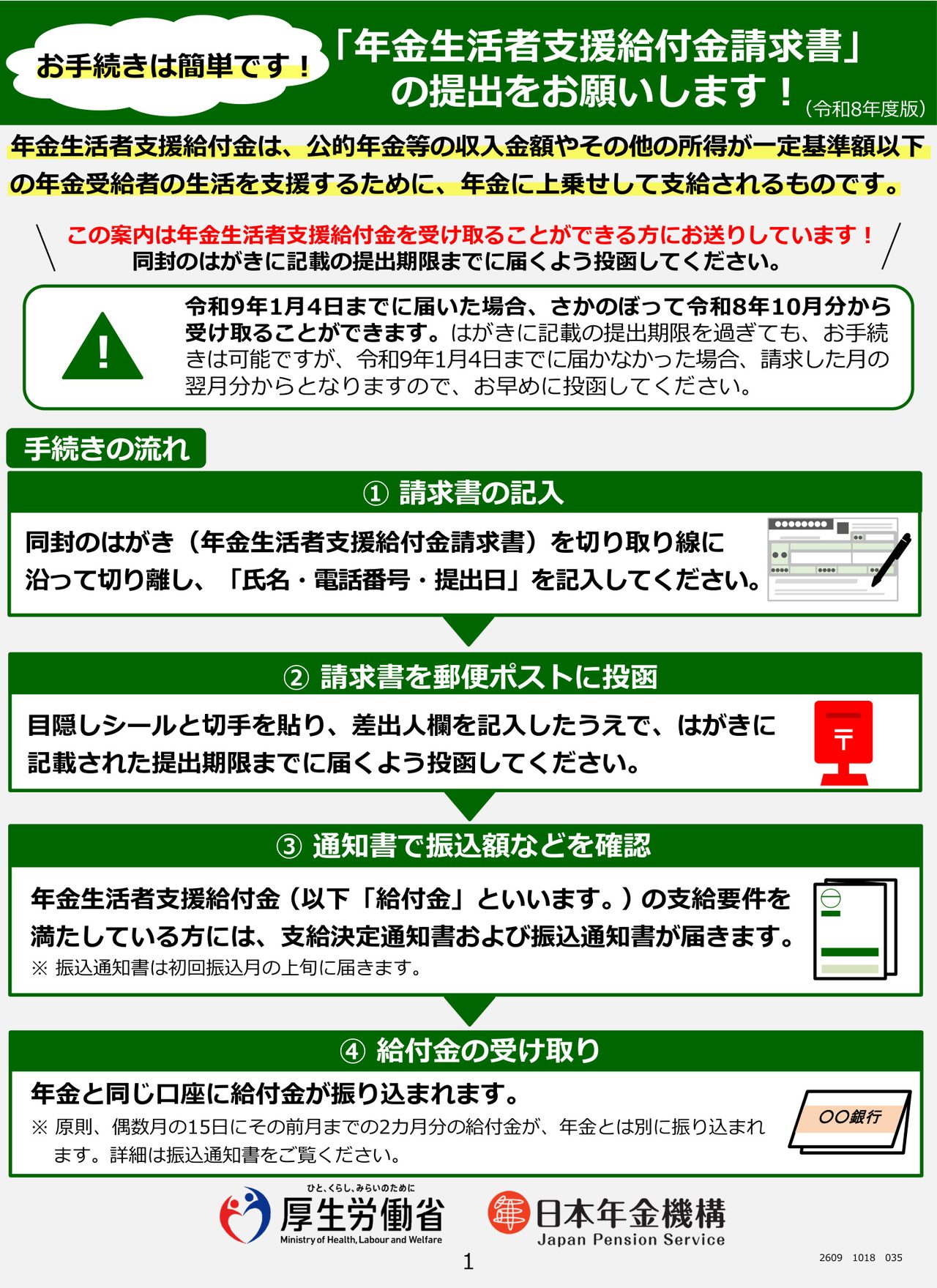 年金生活者支援給付金はがき9月1日発送｜対象・所得基準と申請方法
