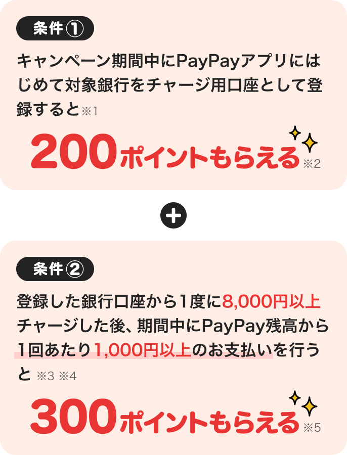 条件1で200ポイント、条件2で300ポイントの内訳