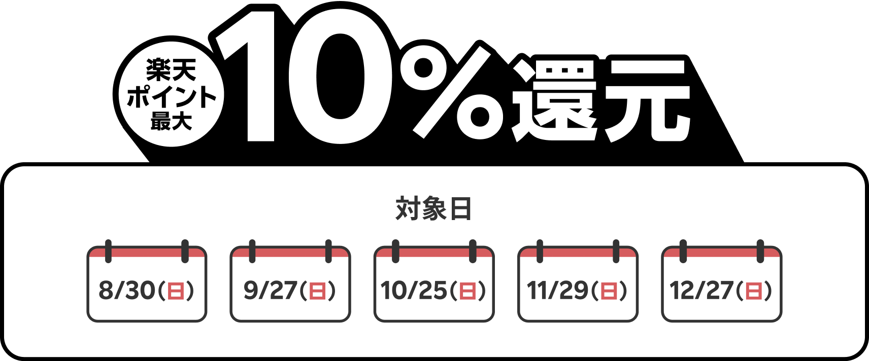 楽天ペイ最終日曜還元の対象日カレンダー8月30日9月27日10月25日11月29日12月27日