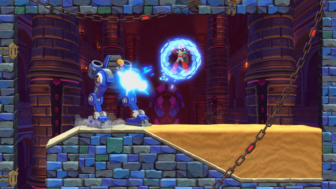ロックマン デュアルオーバーライド ボス戦のゲームプレイ画面