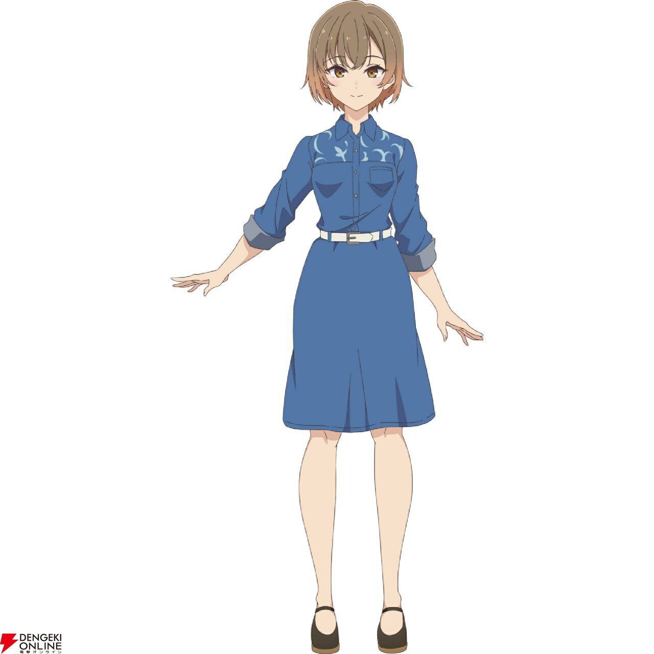 劇中に登場する女子キャラクターのデザイン、夏らしいデニムワンピース姿
