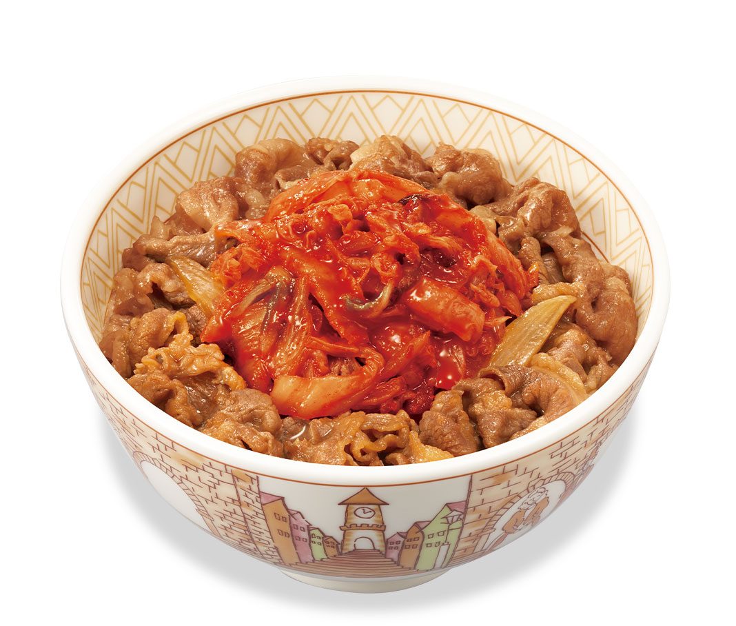 すき家のメニュー例(キムチ牛丼)