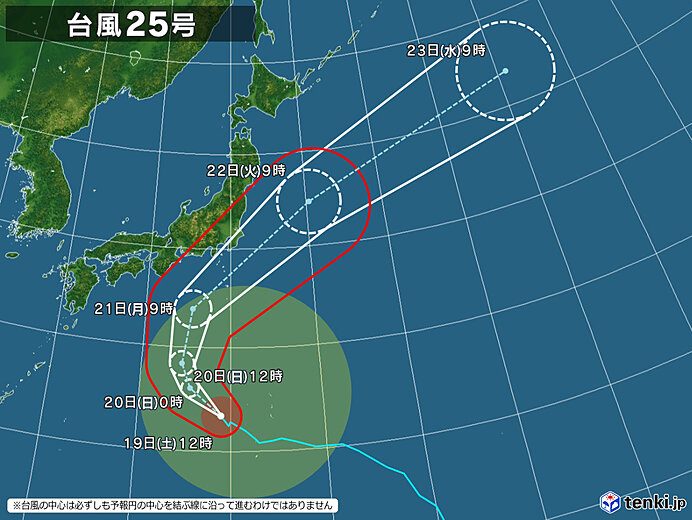 台風25号の進路予想図(tenki.jp)