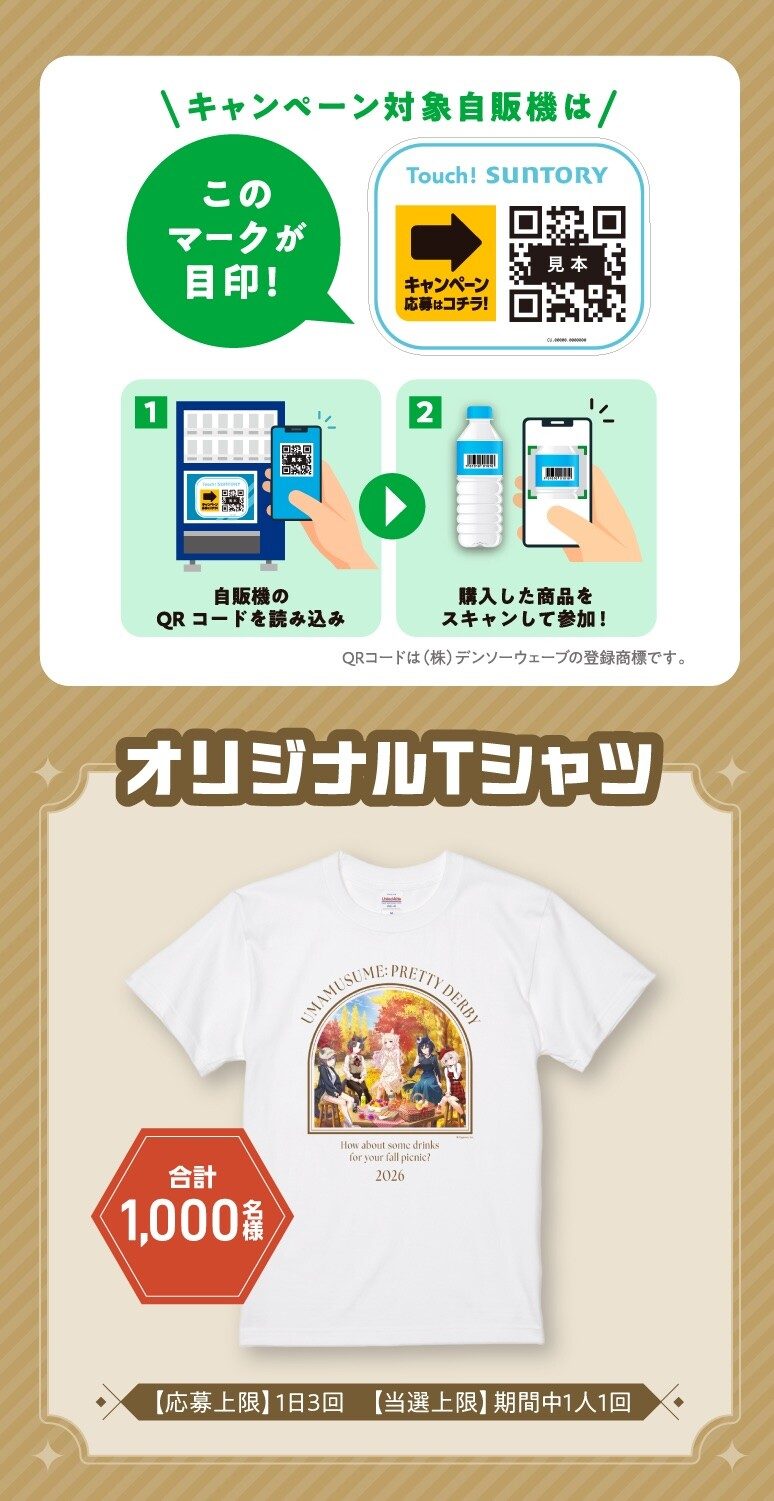 ウマ娘×サントリー自販機コラボ 応募方法 自販機のQRコードを読み込み購入商品をスキャン
