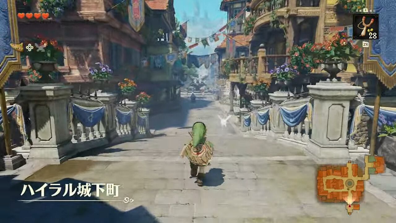 時のオカリナ Switch2版のハイラル城下町を歩くこどもリンクのゲーム画面