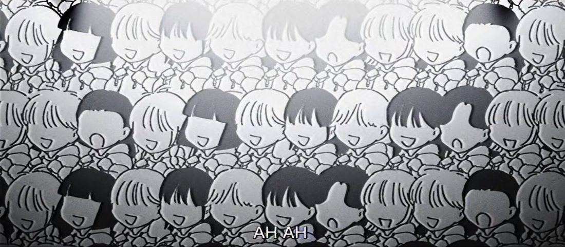 Ado 患者A MV 同じ顔が並ぶ観客席のようなカット