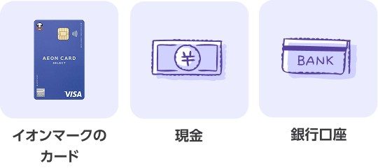 AEON Payのチャージ方法 イオンマークのカード 現金 銀行口座