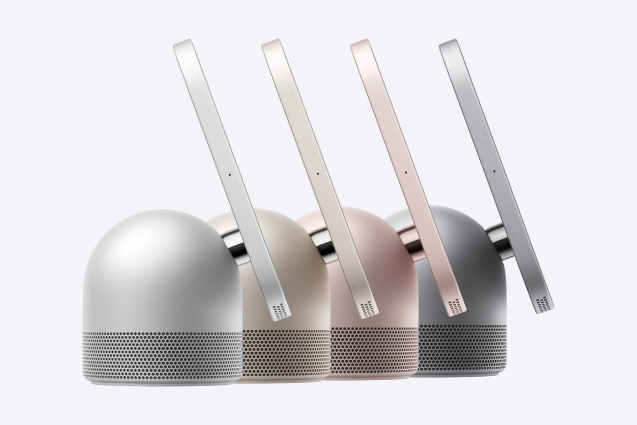 Apple HomeView卓上型のシルバー・スターライト・ローズピンク・スペースグレイの4色を横から見た様子