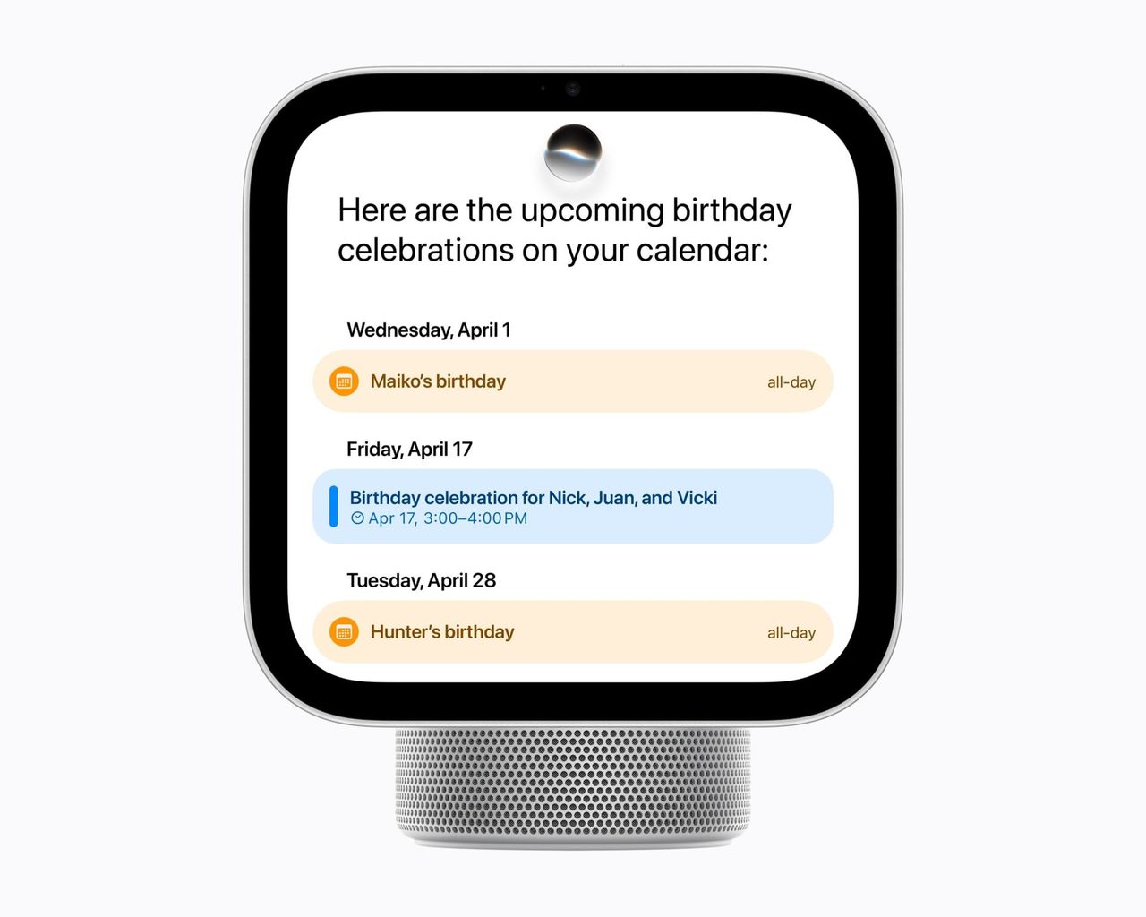 Apple HomeViewのSiri AIがカレンダーの誕生日予定を表示する画面