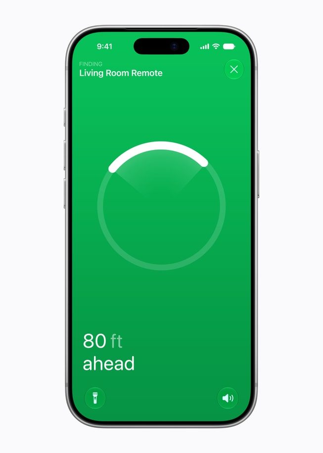iPhoneの探すアプリがSiri Remoteまでの方向と距離を表示する画面