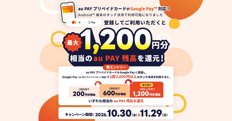au PAYプリペイドカードをGoogle Payに登録＆利用しようキャンペーンの公式ページのバナー
