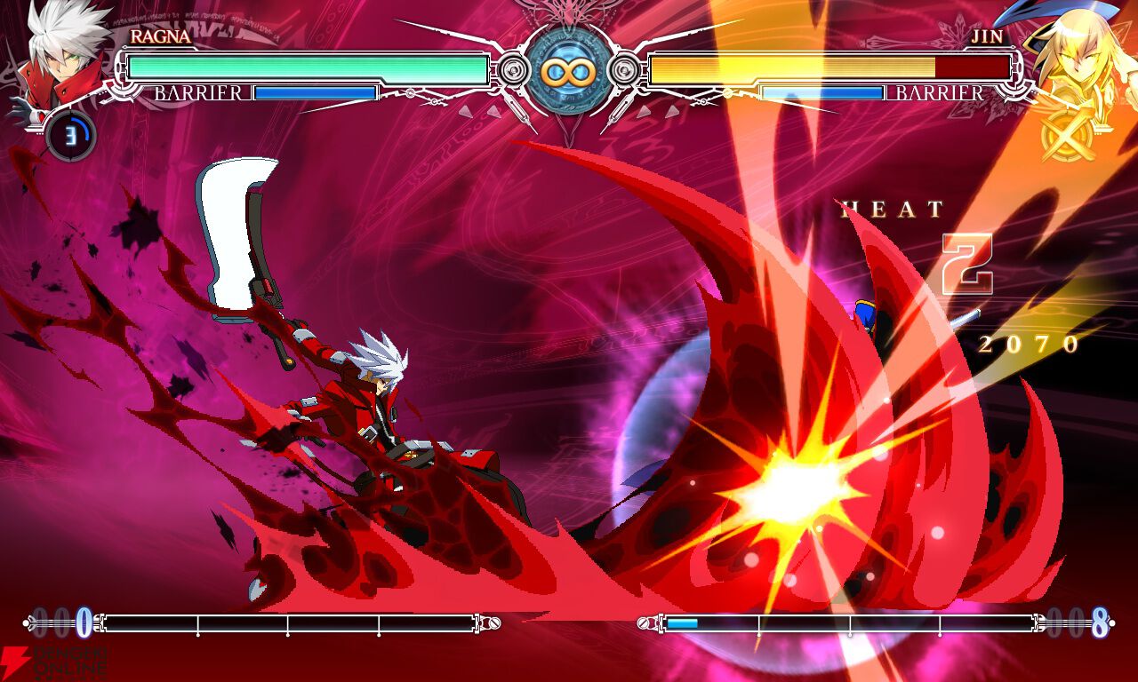 BLAZBLUE CENTRALFICTION ラグナとジンの対戦画面 ロールバックネットコード対応で変わるオンライン対戦