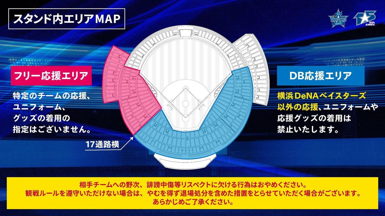 スタンド内エリアMAP フリー応援エリアとDB応援エリア