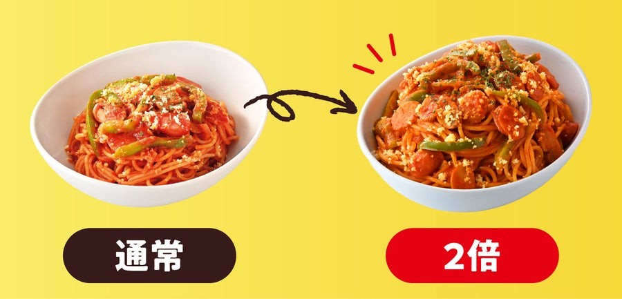 カフェ・ド・クリエ ナポリタンの通常量と2倍量の比較イメージ
