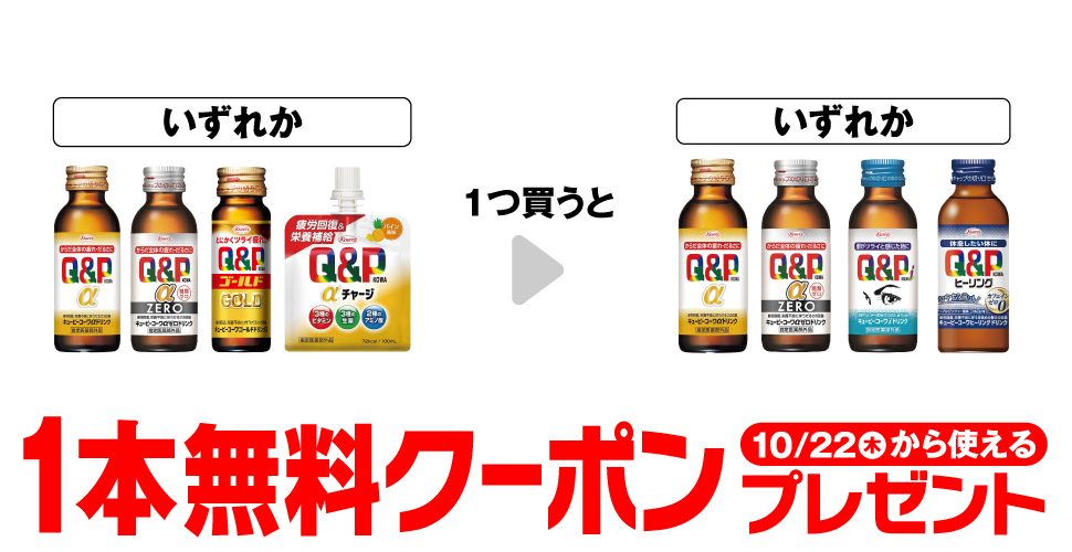 キューピーコーワのαドリンクなどを買うとドリンク1本の無料クーポンがもらえるセブンの企画