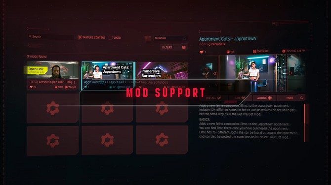 サイバーパンク2077 ゲーム内のMOD閲覧画面
