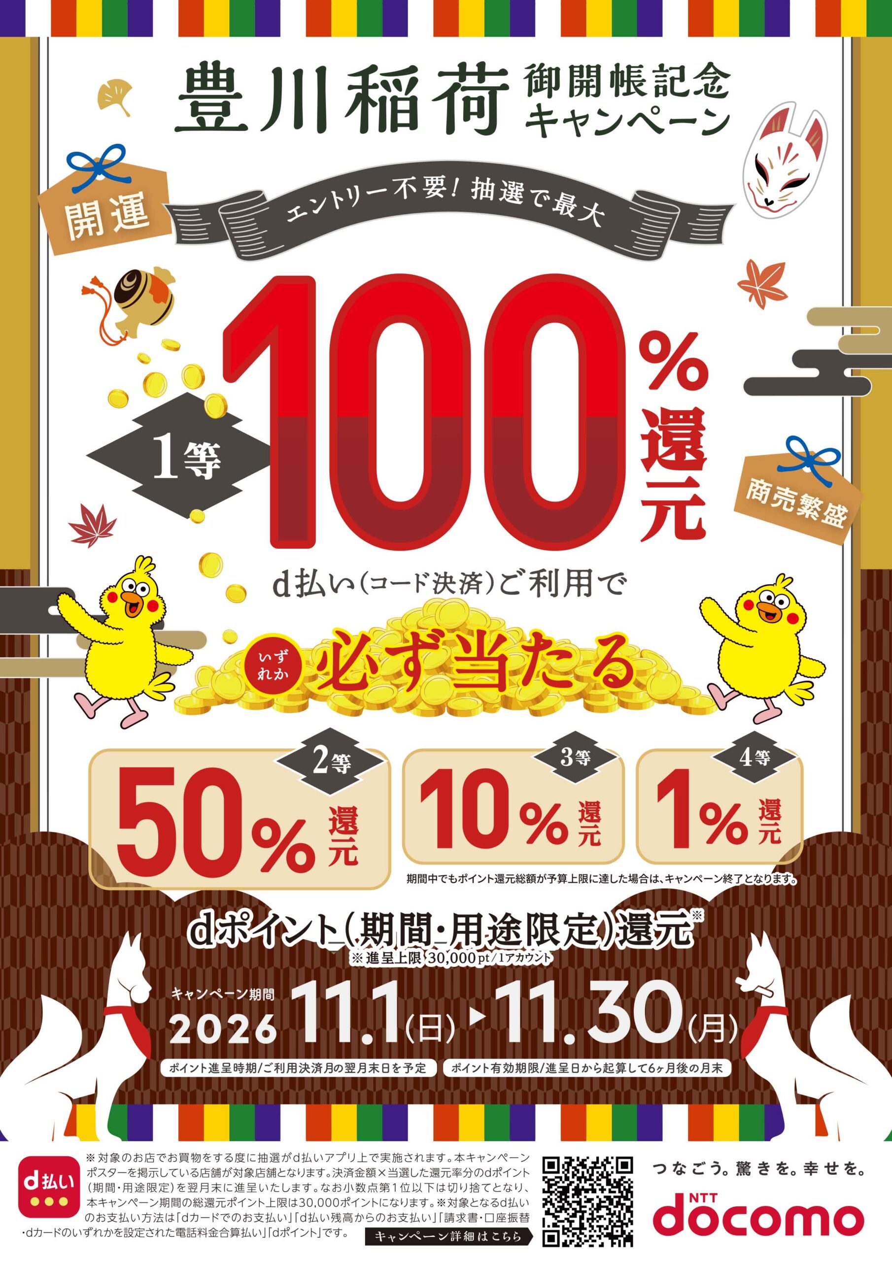 d払い 豊川稲荷御開帳記念キャンペーン ポスター 抽選で最大100%還元 11月1日から11月30日