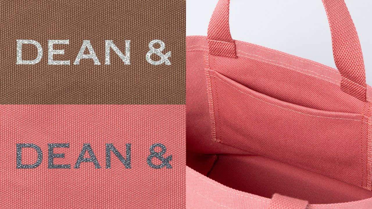 DEAN & DELUCA チャリティートートバッグ2026 ラメのロゴと内ポケットのアップ