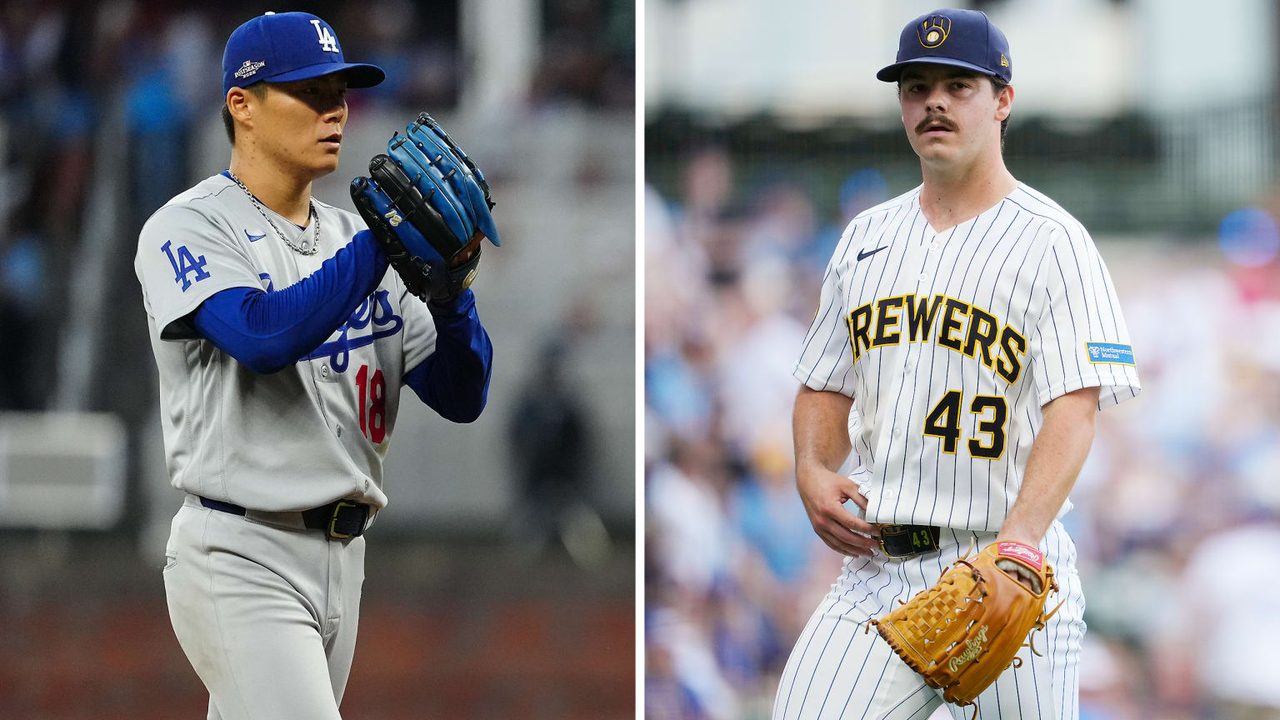 山本由伸とブリュワーズの先発投手を並べたMLB.comのグラフィック