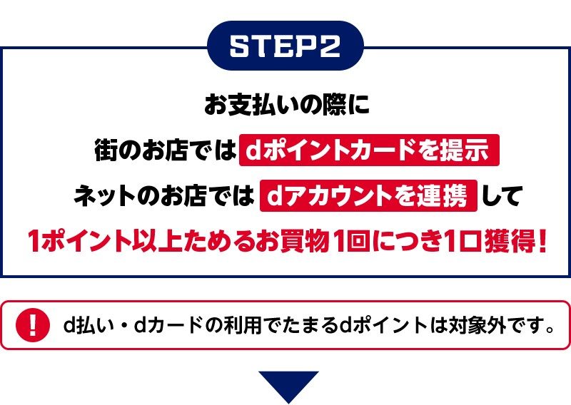 dポイント11周年山分けキャンペーンのSTEP2 dポイントカード提示で1口獲得 d払い・dカード利用分は対象外