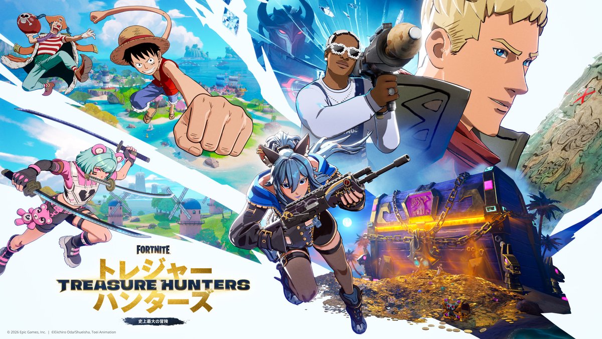 フォートナイト トレジャーハンターズ キーアート クロスボーンズ島 巨大チェスト ルフィ バギー